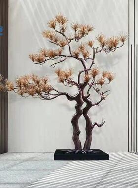 大型铁艺金属迎客松摆件酒店会所售楼处工艺品玄关过道招财装饰品