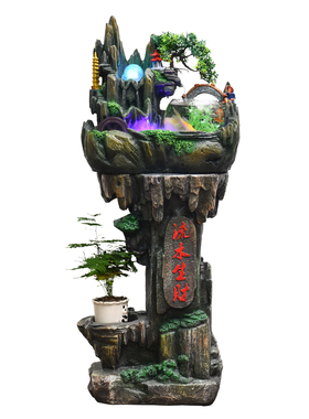 假山喷泉流水摆件小盆景办公室电视柜F客厅加湿器盆景茶台桌面鱼