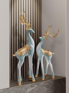 一路高升鹿摆件装饰摆件客