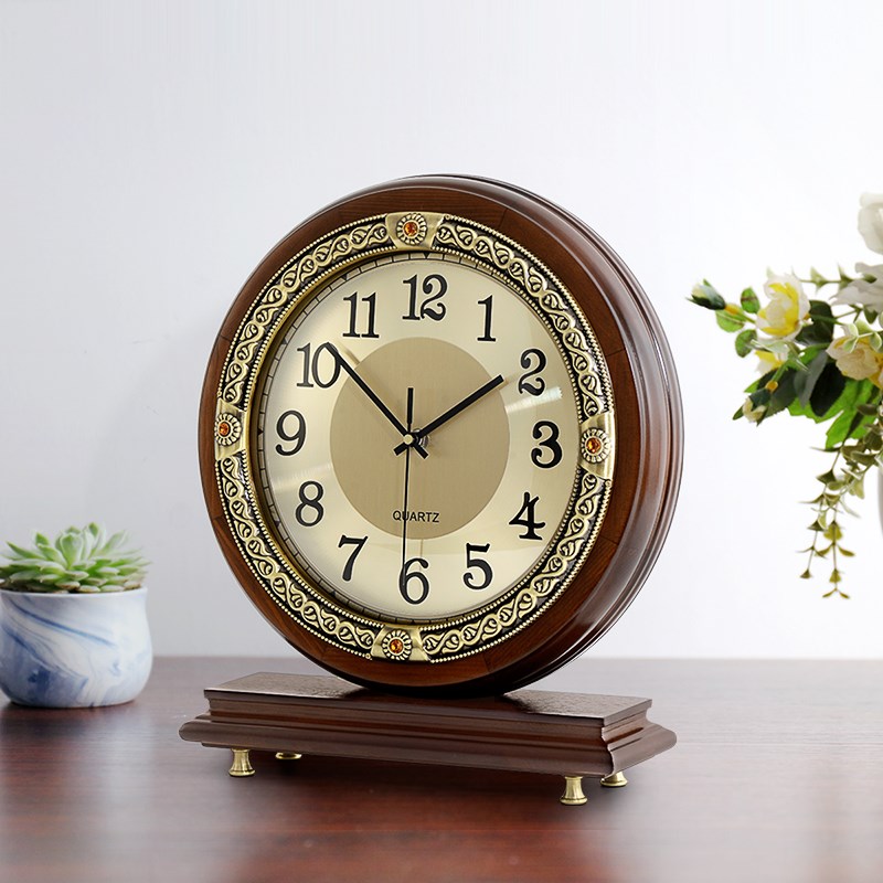 汉时台钟客厅钟表家用装饰坐钟欧式木质时钟电视柜静音U座钟HD297 - 图0
