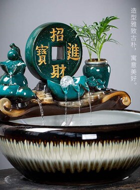 陶瓷自动流水鱼盆鱼缸鱼池过滤器喷泉瀑布布景造景装饰摆件循环水