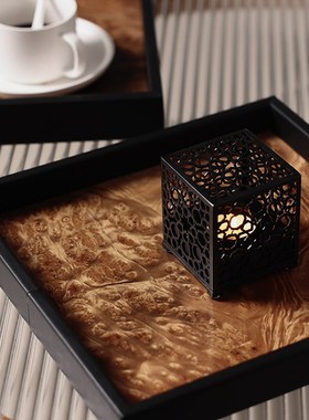新中式书房典雅的长方形大理石花纹木托盘客厅茶几储物.摆件软装