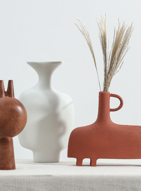 现代极简侘寂风陶瓷摆件书房x客厅茶几桌面摆放样板间软装艺术饰