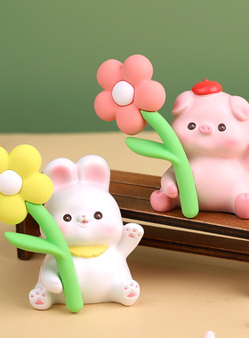 小兔子办公桌装饰工位摆件猪猪治癒系情绪中秋节礼物品送闺蜜情侣