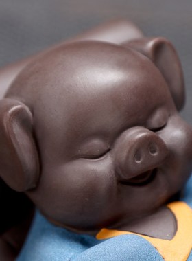 摇摇猪创意桌面摆件手工客厅办公室茶桌家居装饰精品紫砂茶宠可养