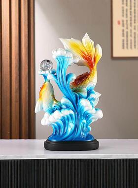 新中国风鱼年年，双鱼座玩珠饰品，入口大厅，客厅电视柜，高端装