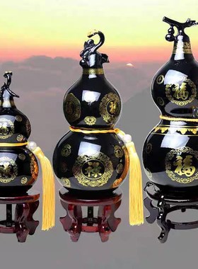 泰山墨玉葫芦摆件天然玉石雕刻客厅办公室装饰品乔迁开业招财礼品