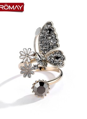 复古蝴蝶戒指女开口可调节食指指环气质装饰小众夸张个性网红戒指