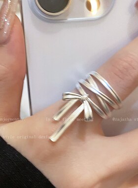 芭蕾风蝴蝶结丝带开口戒指女小众设计可调节食指戒轻奢高级感指环