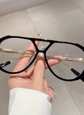 跨境新款复古时尚高级感圆脸显瘦太阳眼镜豹纹框双梁设计平光镜