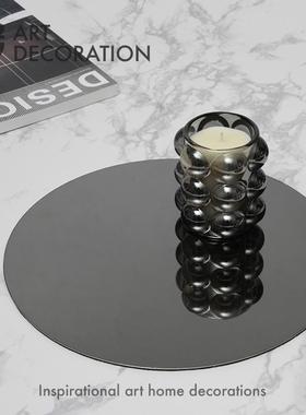 现代极简轻奢金属镜面不锈钢圆形托盘新房样板间酒柜装饰品摆件