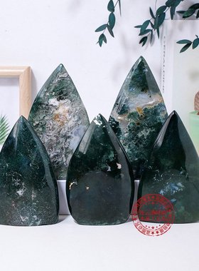 天然水草玛瑙火炬摆件水晶原石打磨家居桌面装饰工艺品摆件