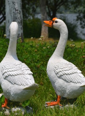 花园别墅庭院摆饰园林景观水池假B山装饰田园小白鹅情侣动物摆件