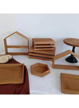 浅棕色甜品桌搁板展示架搁板装饰茶点休息中式搁板生日宴会婴儿宴