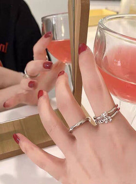 小熊戒指女轻奢高级感小众时尚可爱甜美个性冷淡可调节开口食指戒