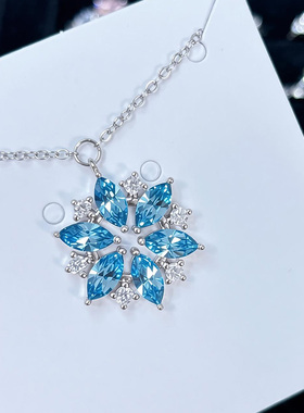 冰雪简约颈链新款奇缘项链华子钻手作镶嵌海蓝雪花蓝水晶轻奢清新