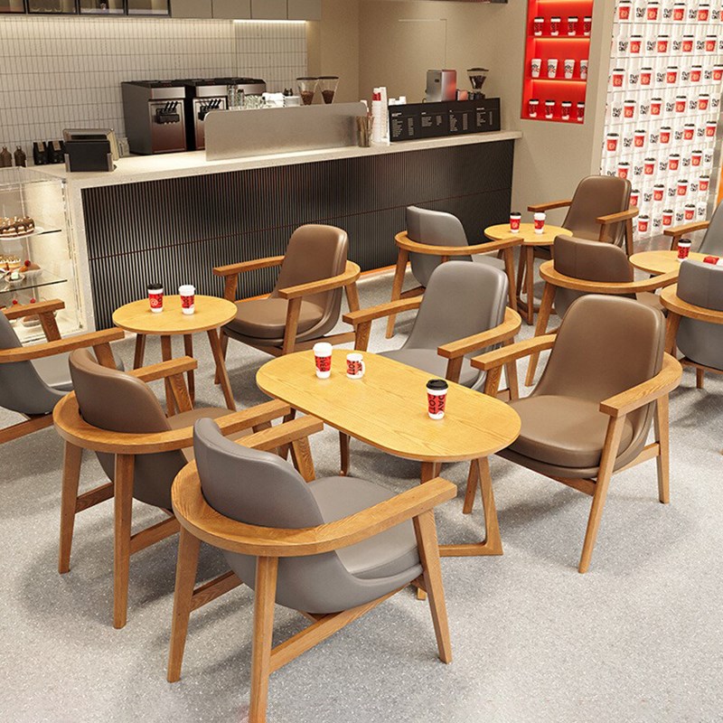 Coffee shop double deck sofa soft cover leisure book bar commercial catering cake milk tea shop solid wood table