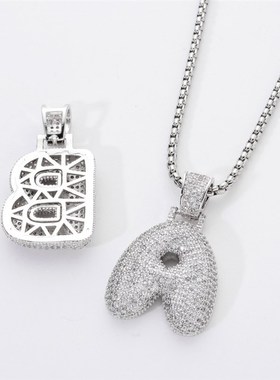 欧美26英文气泡字母自由组合DIY拼接锆石嘻哈项链男女满钻吊坠潮