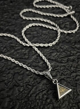 上帝之眼几何项链男潮小众街头嘻哈毛衣链复古做旧高级感吊坠配饰