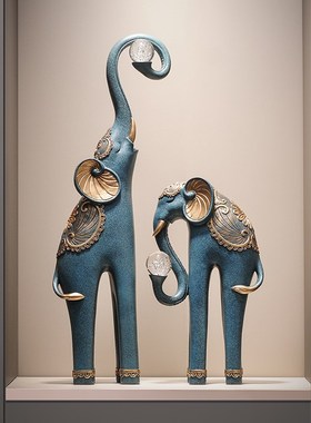 大象摆件一对落地入户q玄关客厅艺术电视柜壁龛家居高档大号装饰