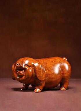 花梨木雕福猪摆件实木质十二生肖猪一对家居客厅寓意装饰工艺礼品