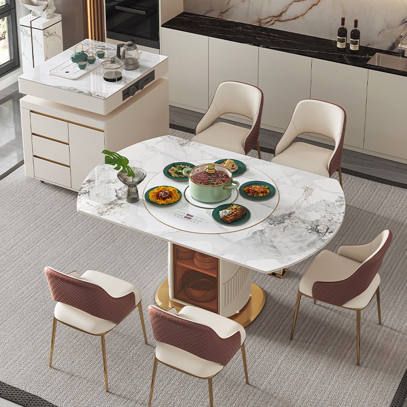 岩板岛台餐桌一体家用可r分离变圆桌伸缩折叠带电磁炉现代轻奢圆 - 图1