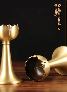 铜莲花烛台摆件铜烛台摆件铜蜡台摆件铜酥油灯台