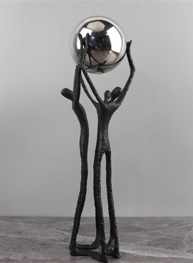 欧式轻奢金属举球人物雕塑桌面摆件客厅卧室玄关电视柜家居装饰品