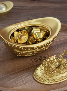 官作龙凤呈祥金色黄铜元宝家居客厅办公室新中式车载桌面摆件礼物