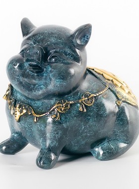 铜制金猪摆件十二生肖新中式家居玄关客厅办公室桌面装饰创意可爱