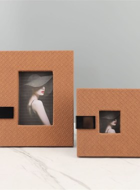 欧式皮革相框摆件样板房电视柜卧室客厅桌面家居软装饰品艺术摆放