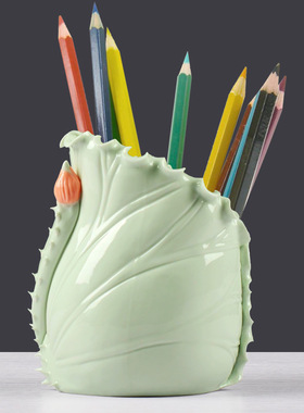 手工清新荷叶小花瓶笔筒时尚家居装饰品个性创意家饰书桌书柜摆件