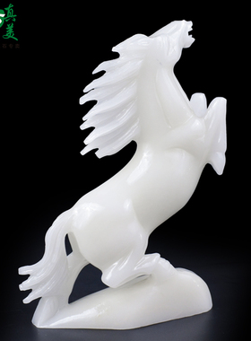 纯手工雕刻天然汉白玉马摆件马到成功开业送礼物艺术品招财办公室