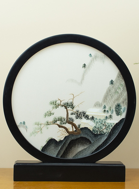 手工刺绣摆件中式家居饰品桌面屏风轻奢高档办公室台屏中国风礼品