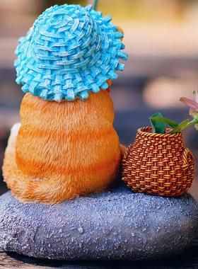 原创可爱小猫钓鱼花园流水装饰摆件庭院假山造景树脂工艺品摆设