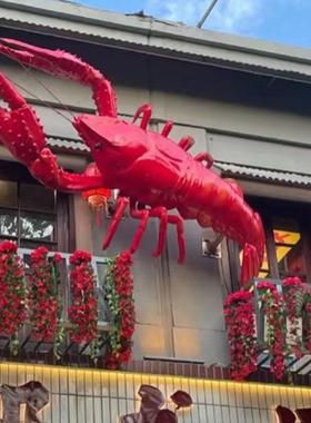 玻璃纤维彷真小龙虾雕塑定制户发光模型门头大排档海鲜螃蟹装饰摆