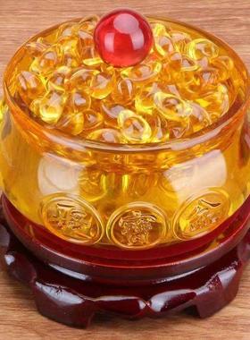 黄水晶聚宝盆摆件琉璃元宝聚宝盆家居装饰品开业礼品摆设