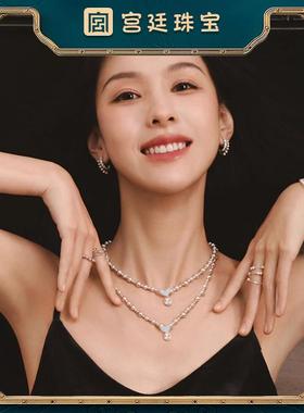 【皇宫】陈独玲女士同款泡泡方糖项炼银灰色珍珠锁骨炼毛衣炼礼品