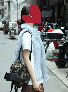 新款日式巴厘纱褶皱围巾纯色简约百搭长薄款披肩围脖女丝巾
