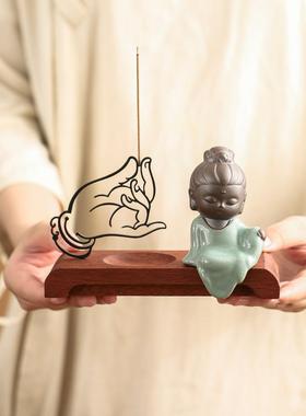 创意线香插摆件室内香薰炉禅意陶瓷佛像茶宠茶室客厅桌面空间装饰