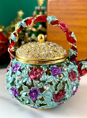 水晶招财菠萝小摆件外贸珐琅彩戒指饰品收纳首饰盒家居装饰