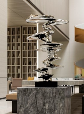 几何抽象雕塑摆件玻璃钢电镀银色酒店大堂艺术品落地售楼部楼梯角