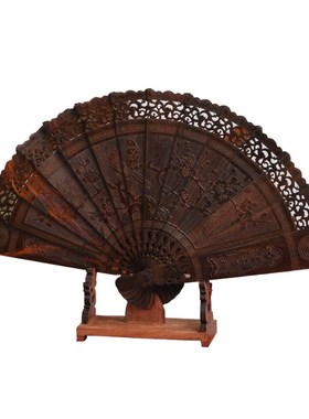 天纵大红酸枝交趾黄檀扇子红木中式工艺摆件实木客厅书房摆扇
