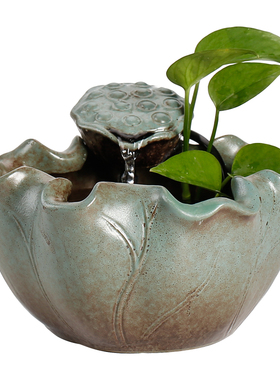 新中式陶瓷简约小型流水招财摆件喷泉水循环办公室客厅桌面装饰品