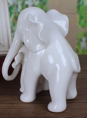 创意母子象陶瓷工艺品客厅酒柜玄关摆件简约现代家居房间装饰品