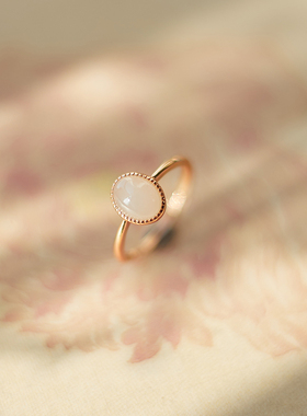 山尺瑰雪天然和田玉白玉戒指女宝石玉石水晶食指戒极细原创小众