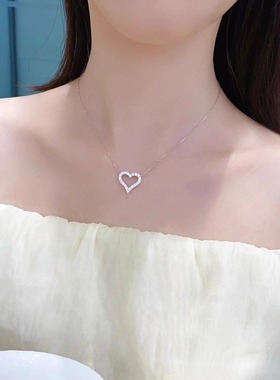 爱心项链心形吊坠18k金满钻桃心锁骨链小众设计感生日七夕礼物