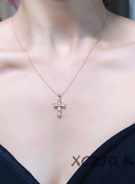 XCZJ蛇年满钻十字架项链18K锁骨链嘻哈镶钻颈链情侣情人节礼物
