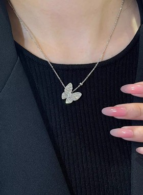 XCZJ法式18K宫廷蝴蝶四叶草幸福门锁骨链镶钻项链生日情人节礼物