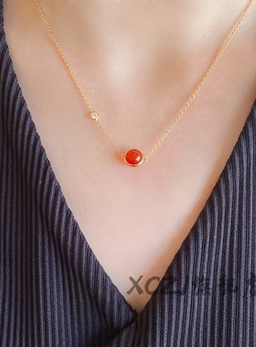 XCZJ吊坠18k玫瑰金项链时来运转红玛瑙轻奢高级锁骨链情人节礼物